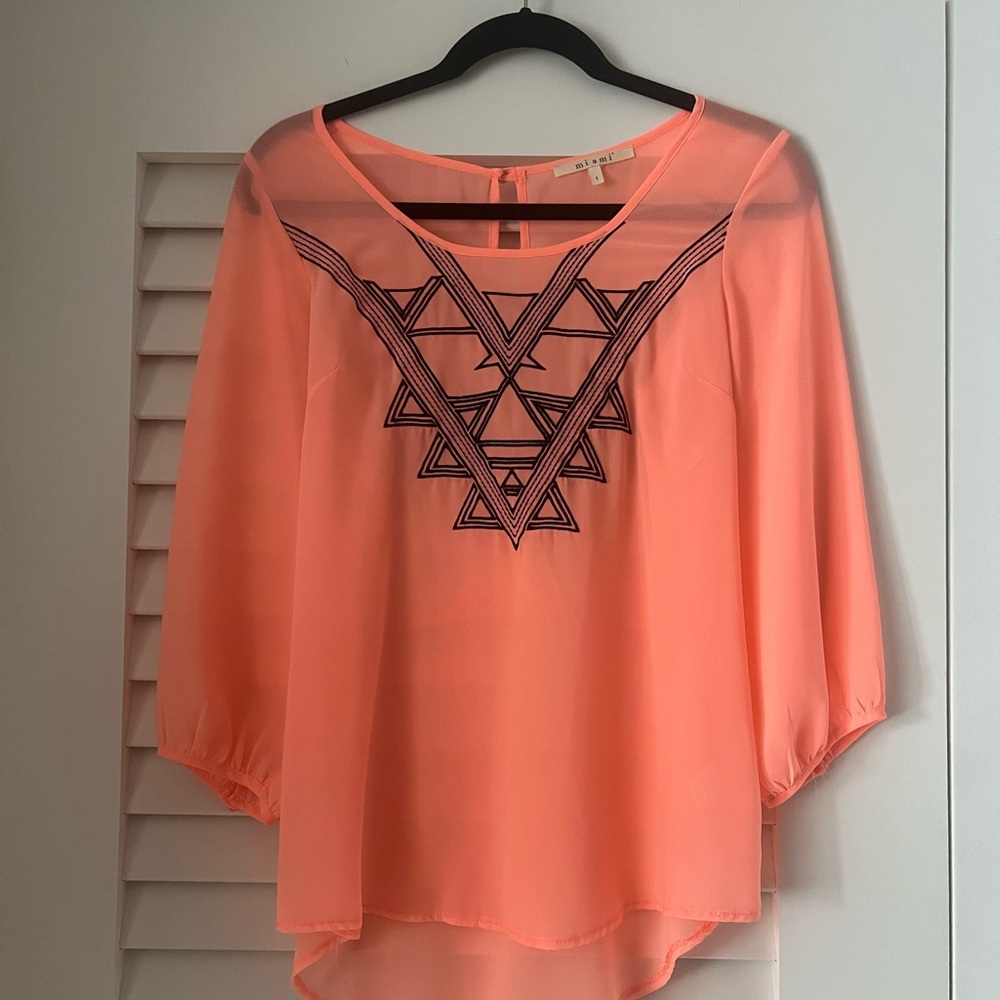 Miami Pink Asymmetrical Blouse with Graphic Design